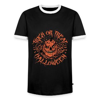 Halloween Scary Pumpkin Head - Men's Ringer Shirt - black/white - Front - AI Model Female 172 light (172cm) & AI Model Male 178 light (178cm)