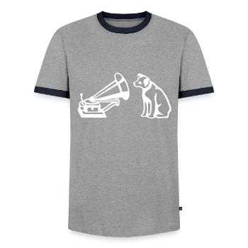 His Master's Voice Blanc - T-shirt contrasté Homme - gris/marine  - Devant - AI Model Female 172 light (172cm) & AI Model Male 178 light (178cm)