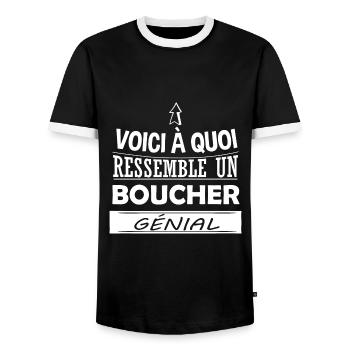 Metzger - Metzgerei - Fleisch - Humor - Genial - Männer Kontrast-T-Shirt - Schwarz/Weiß - Vorne - AI Model Female 172 light (172cm) & AI Model Male 178 light (178cm)