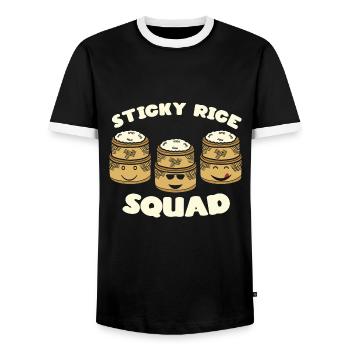 Funny Sticky Rice Thai Food Lover - Men's Ringer Shirt - black/white - Front - AI Model Female 172 light (172cm) & AI Model Male 178 light (178cm)