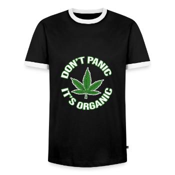 Gras Hanf Blatt kiffen - Don't panic it's organic - Männer Kontrast-T-Shirt - Schwarz/Weiß - Vorne - AI Model Female 172 light (172cm) & AI Model Male 178 light (178cm)