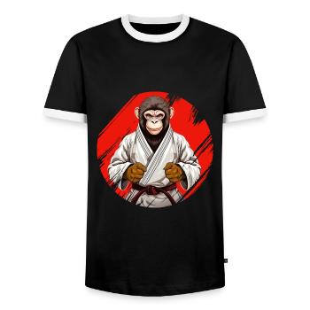 Karate Judo Affe Schimpanse Kampfsport - Männer Kontrast-T-Shirt - Schwarz/Weiß - Vorne - AI Model Female 172 light (172cm) & AI Model Male 178 light (178cm)