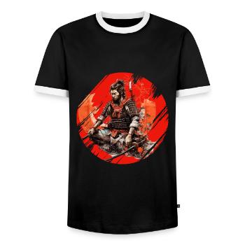 Samurai Japan Kultur - Männer Kontrast-T-Shirt - Schwarz/Weiß - Vorne - AI Model Female 172 light (172cm) & AI Model Male 178 light (178cm)