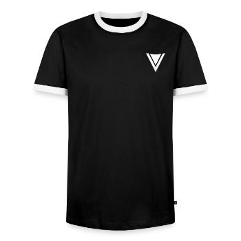 FronzeDE Basic Weiß - Männer Kontrast-T-Shirt - Schwarz/Weiß - Vorne - AI Model Female 172 light (172cm) & AI Model Male 178 light (178cm)