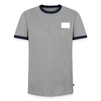 Speech bubble rectangle design - Men's Ringer Shirt - grey/navy  - Front - AI Model Female 172 light (172cm) & AI Model Male 178 light (178cm)