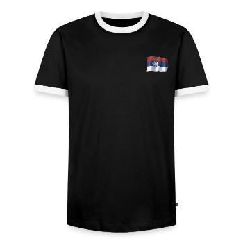 Serbia flying flag - Men's Ringer Shirt - black/white - Front - AI Model Female 172 light (172cm) & AI Model Male 178 light (178cm)