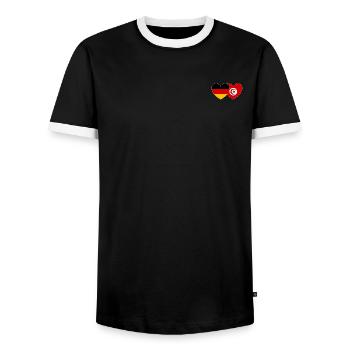 Allemagne Tunisie Drapeau Coeur - T-shirt contrasté Homme - noir/blanc - Devant - AI Model Female 172 light (172cm) & AI Model Male 178 light (178cm)