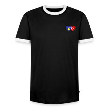 Kosovo Türkei Flagge Herz - Männer Kontrast-T-Shirt - Schwarz/Weiß - Vorne - AI Model Female 172 light (172cm) & AI Model Male 178 light (178cm)