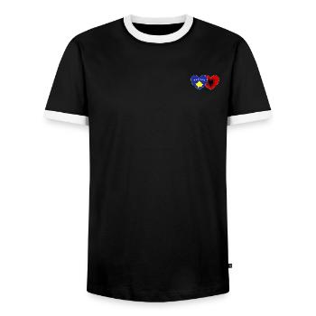 Kosovo Albanie Drapeau Cœur - T-shirt contrasté Homme - noir/blanc - Devant - AI Model Female 172 light (172cm) & AI Model Male 178 light (178cm)
