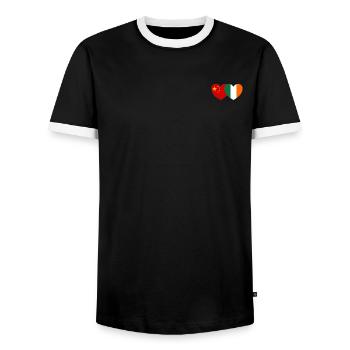 China Ireland Flag Heart - Men's Ringer Shirt - black/white - Front - AI Model Female 172 light (172cm) & AI Model Male 178 light (178cm)