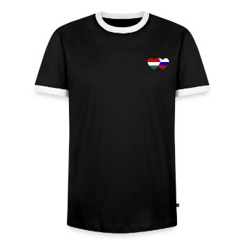 Hongrie Russie Drapeau Cœur - T-shirt contrasté Homme - noir/blanc - Devant - AI Model Female 172 light (172cm) & AI Model Male 178 light (178cm)