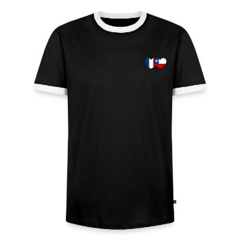 Frankreich Chile Flagge Herz - Männer Kontrast-T-Shirt - Schwarz/Weiß - Vorne - AI Model Female 172 light (172cm) & AI Model Male 178 light (178cm)