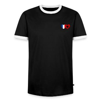 France Albania Flag Heart - Men's Ringer Shirt - black/white - Front - AI Model Female 172 light (172cm) & AI Model Male 178 light (178cm)