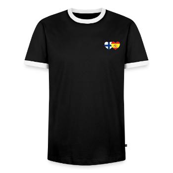 Finlande Espagne Drapeau Coeur - T-shirt contrasté Homme - noir/blanc - Devant - AI Model Female 172 light (172cm) & AI Model Male 178 light (178cm)