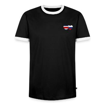 Costa Rica Russie drapeau coeur - T-shirt contrasté Homme - noir/blanc - Devant - AI Model Female 172 light (172cm) & AI Model Male 178 light (178cm)