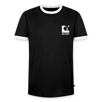 Nazaré Vague Planche de surf Portugal - T-shirt contrasté Homme - noir/blanc - Devant - AI Model Female 172 light (172cm) & AI Model Male 178 light (178cm)
