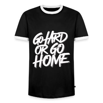 Motivational design Do it - go through with it or leave - Men's Ringer Shirt - black/white - Front - AI Model Female 172 light (172cm) & AI Model Male 178 light (178cm)