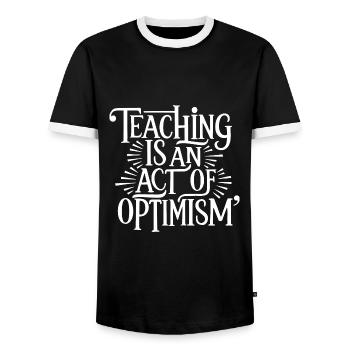 Teaching is optimism, being optimistic - Men's Ringer Shirt - black/white - Front - AI Model Female 172 light (172cm) & AI Model Male 178 light (178cm)