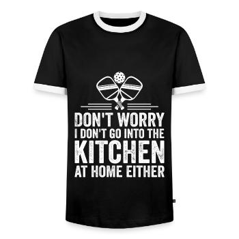 Mach dir keine Sorgen, ich gehe nicht in die Küche - Männer Kontrast-T-Shirt - Schwarz/Weiß - Vorne - AI Model Female 172 light (172cm) & AI Model Male 178 light (178cm)