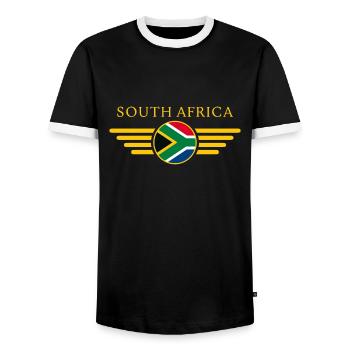 I Love South Africa, Elegance Style Design T-Shirt - Men's Ringer Shirt - black/white - Front - AI Model Female 172 light (172cm) & AI Model Male 178 light (178cm)