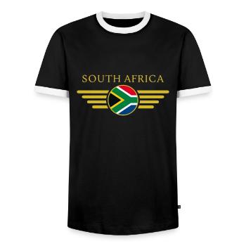 I Love South Africa, Elegance Style Design T-Shirt - Men's Ringer Shirt - black/white - Front - AI Model Female 172 light (172cm) & AI Model Male 178 light (178cm)