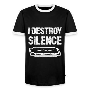 I Destroy Silence Funny Harmonica Player - Männer Kontrast-T-Shirt - Schwarz/Weiß - Vorne - AI Model Female 172 light (172cm) & AI Model Male 178 light (178cm)
