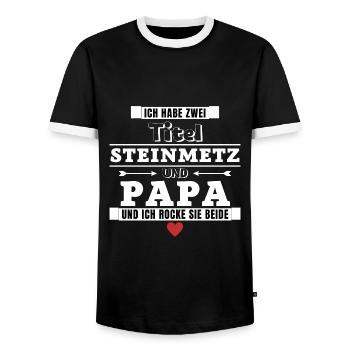 Ich habe zwei Titel Steinmetz und Papa - Männer Kontrast-T-Shirt - Schwarz/Weiß - Vorne - AI Model Female 172 light (172cm) & AI Model Male 178 light (178cm)