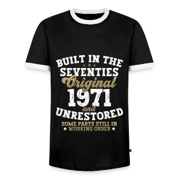 Built in the seventies 1971 51st Birthday Men - Men's Ringer Shirt - black/white - Front - AI Model Female 172 light (172cm) & AI Model Male 178 light (178cm)