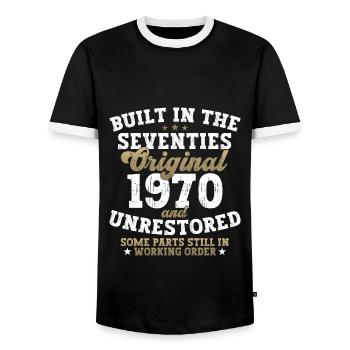 Built in the seventies 1970 52nd birthday men - Men's Ringer Shirt - black/white - Front - AI Model Female 172 light (172cm) & AI Model Male 178 light (178cm)