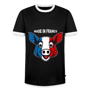 charcutier cochonnailles 02 - T-shirt contrasté Homme - noir/blanc - Devant - AI Model Female 172 light (172cm) & AI Model Male 178 light (178cm)