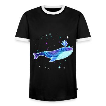 Blue whale pattern pastel tones - Men's Ringer Shirt - black/white - Front - AI Model Female 172 light (172cm) & AI Model Male 178 light (178cm)