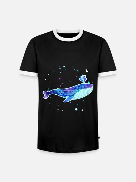 Blue whale pattern pastel tones - Men's Ringer Shirt - black/white