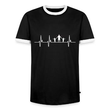 Twin Dad Heartbeat Twins Dad - Men's Ringer Shirt - black/white - Front - AI Model Female 172 light (172cm) & AI Model Male 178 light (178cm)