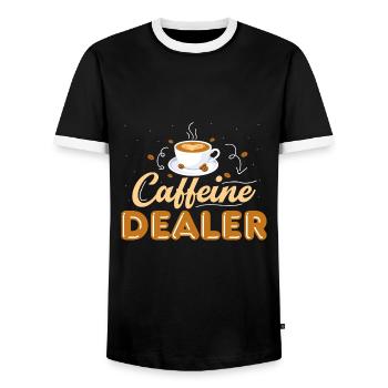 Caffeine Dealer Funny Barista Coffee Bar - Men's Ringer Shirt - black/white - Front - AI Model Female 172 light (172cm) & AI Model Male 178 light (178cm)