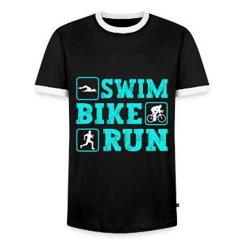 Triathlètes de triathlon Swim Bike Run - T-shirt contrasté Homme - noir/blanc - Devant - AI Model Female 172 light (172cm) & AI Model Male 178 light (178cm)