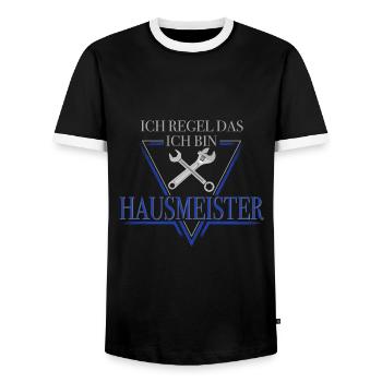 lustiger Spruch mit Hausmeister Facility Manager - Männer Kontrast-T-Shirt - Schwarz/Weiß - Vorne - AI Model Female 172 light (172cm) & AI Model Male 178 light (178cm)