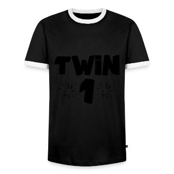 Twin Number One Funny Twin - Men's Ringer Shirt - black/white - Front - AI Model Female 172 light (172cm) & AI Model Male 178 light (178cm)