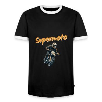 Pilote Supermotard et moto Supermotard cool - T-shirt contrasté Homme - noir/blanc - Devant - AI Model Female 172 light (172cm) & AI Model Male 178 light (178cm)