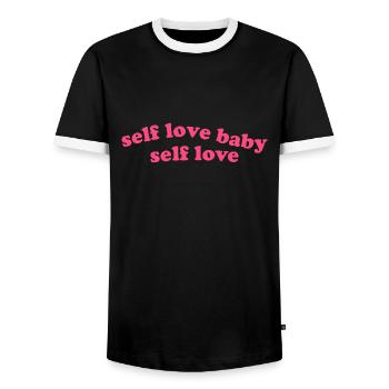 Self Love Baby Quote - Men's Ringer Shirt - black/white - Front - AI Model Female 172 light (172cm) & AI Model Male 178 light (178cm)