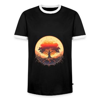 Tree of Life Cycle of Birth and Growth - Men's Ringer Shirt - black/white - Front - AI Model Female 172 light (172cm) & AI Model Male 178 light (178cm)