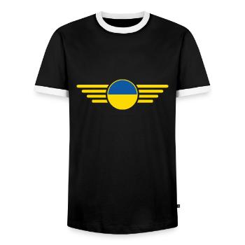 J’aime l’Ukraine, T-shirt design de style élégance - T-shirt contrasté Homme - noir/blanc - Devant - AI Model Female 172 light (172cm) & AI Model Male 178 light (178cm)