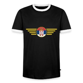 I Love Serbia, Elegance Style Design T-Shirt - Men's Ringer Shirt - black/white - Front - AI Model Female 172 light (172cm) & AI Model Male 178 light (178cm)