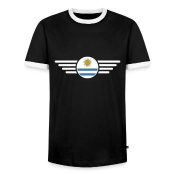 Ich liebe Uruguay, Eleganz Stil Design T-Shirt - Männer Kontrast-T-Shirt - Schwarz/Weiß - Vorne - AI Model Female 172 light (172cm) & AI Model Male 178 light (178cm)