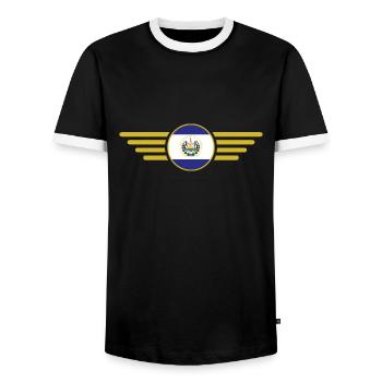 I Love El Salvador Design T-Shirt - Men's Ringer Shirt - black/white - Front - AI Model Female 172 light (172cm) & AI Model Male 178 light (178cm)