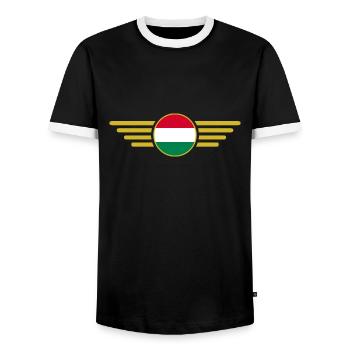 I Love Hungary, Elegance Style Design T-Shirt - Men's Ringer Shirt - black/white - Front - AI Model Female 172 light (172cm) & AI Model Male 178 light (178cm)