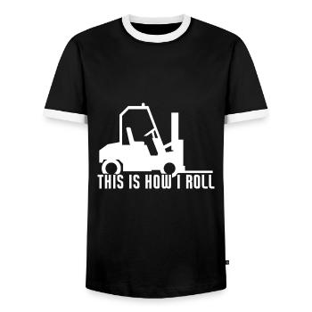 This is How I Roll Funny Forklift Operator - Men's Ringer Shirt - black/white - Front - AI Model Female 172 light (172cm) & AI Model Male 178 light (178cm)