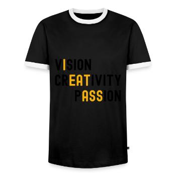 Vision Creativity Passion Adult Joke - Men's Ringer Shirt - black/white - Front - AI Model Female 172 light (172cm) & AI Model Male 178 light (178cm)