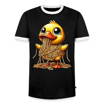 Sweet Duck Eating Spaghetti Italy Food - Men's Ringer Shirt - black/white - Front - AI Model Female 172 light (172cm) & AI Model Male 178 light (178cm)