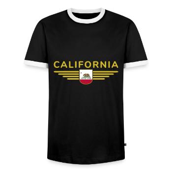 California Fan T-Shirt – Sun & Style - Men's Ringer Shirt - black/white - Front - AI Model Female 172 light (172cm) & AI Model Male 178 light (178cm)