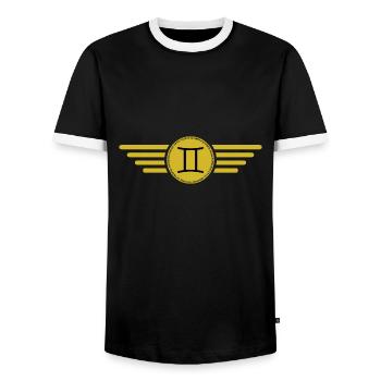 Zodiac Sign Gemini, Outfit T-Shirt Design - Men's Ringer Shirt - black/white - Front - AI Model Female 172 light (172cm) & AI Model Male 178 light (178cm)